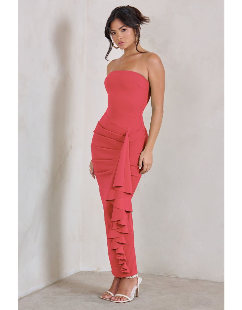 Fleur | Coral Bandeau Ruffle Maxi Dress - 4