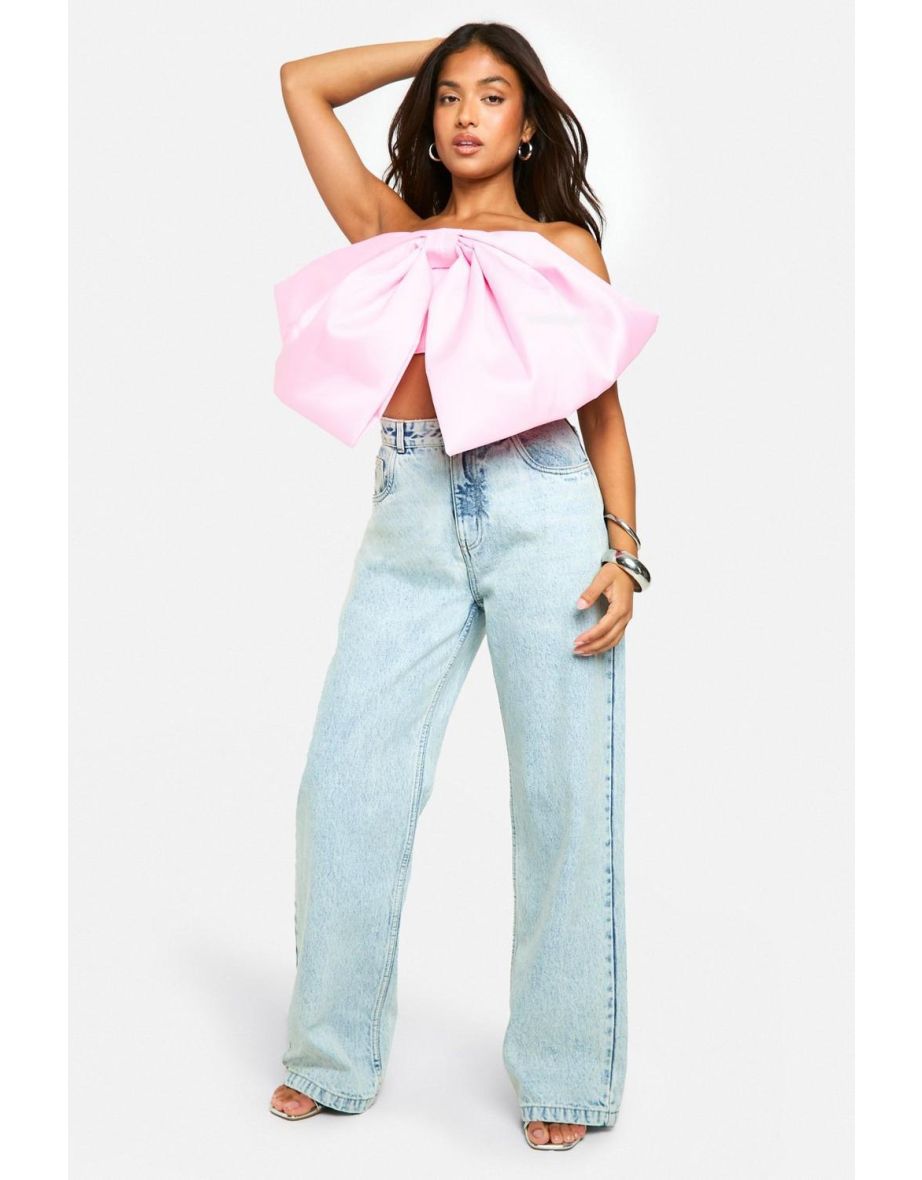Petite Satin Bow Crop Top