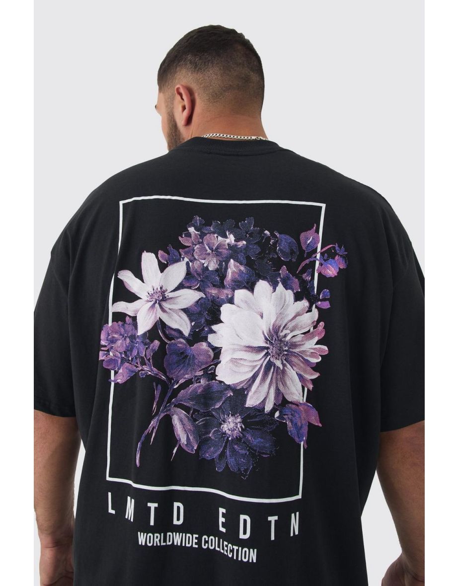 Plus Oversized Floral Back Graphic T-shirt - black - 2