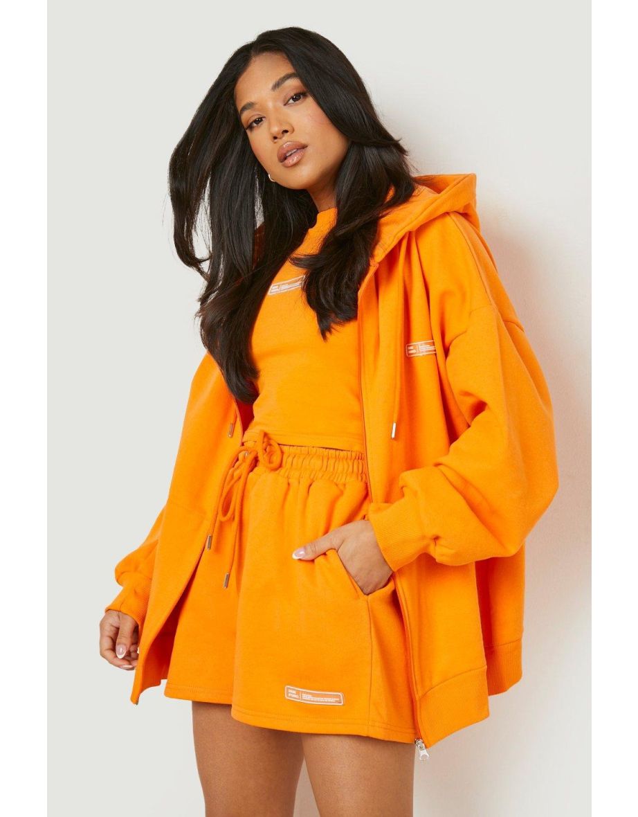 Petite 3 Piece Racer Crop Top Short Tracksuit - orange - 3