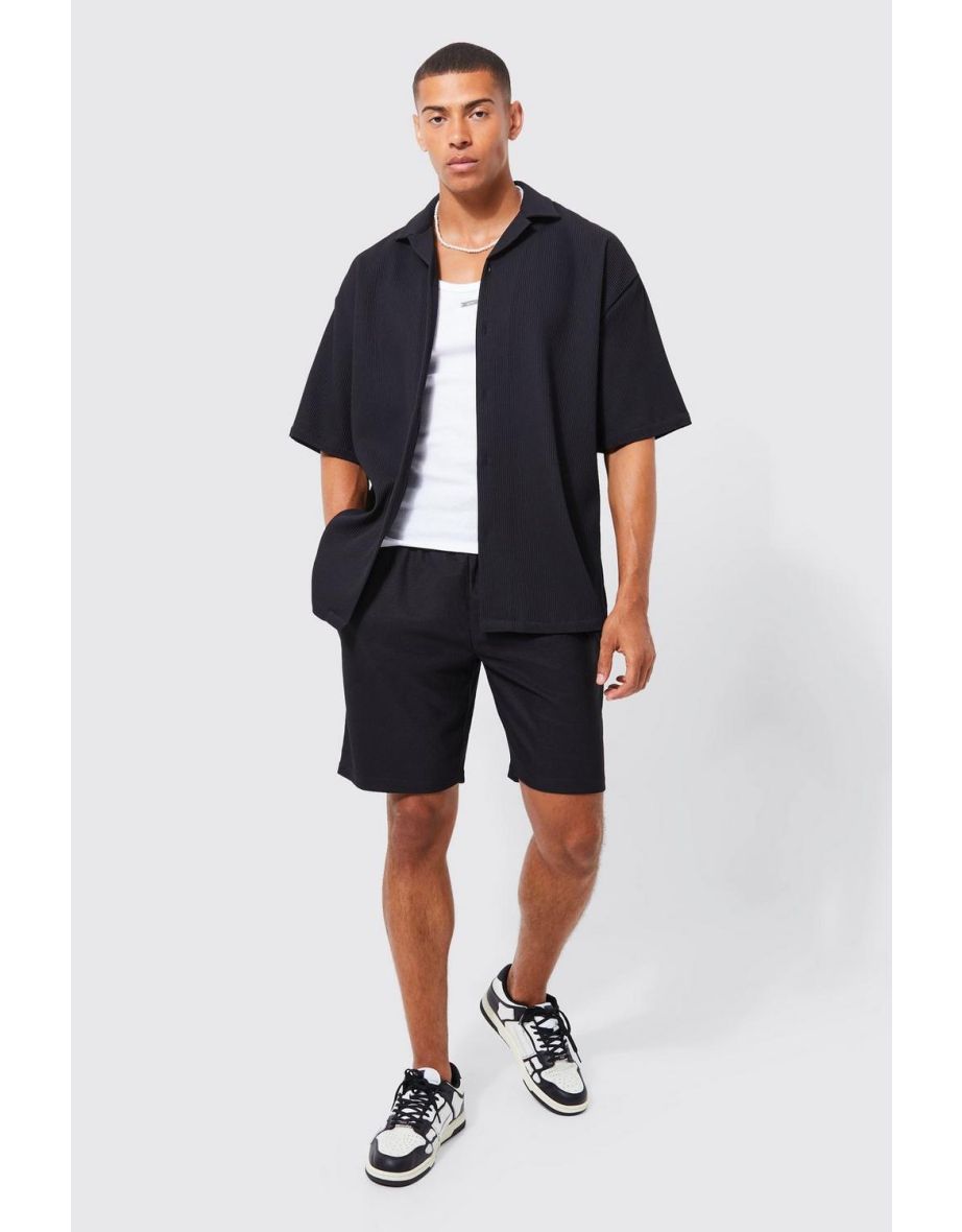 Relaxed Fit Mid Length Ottoman Rib Short - black - 2