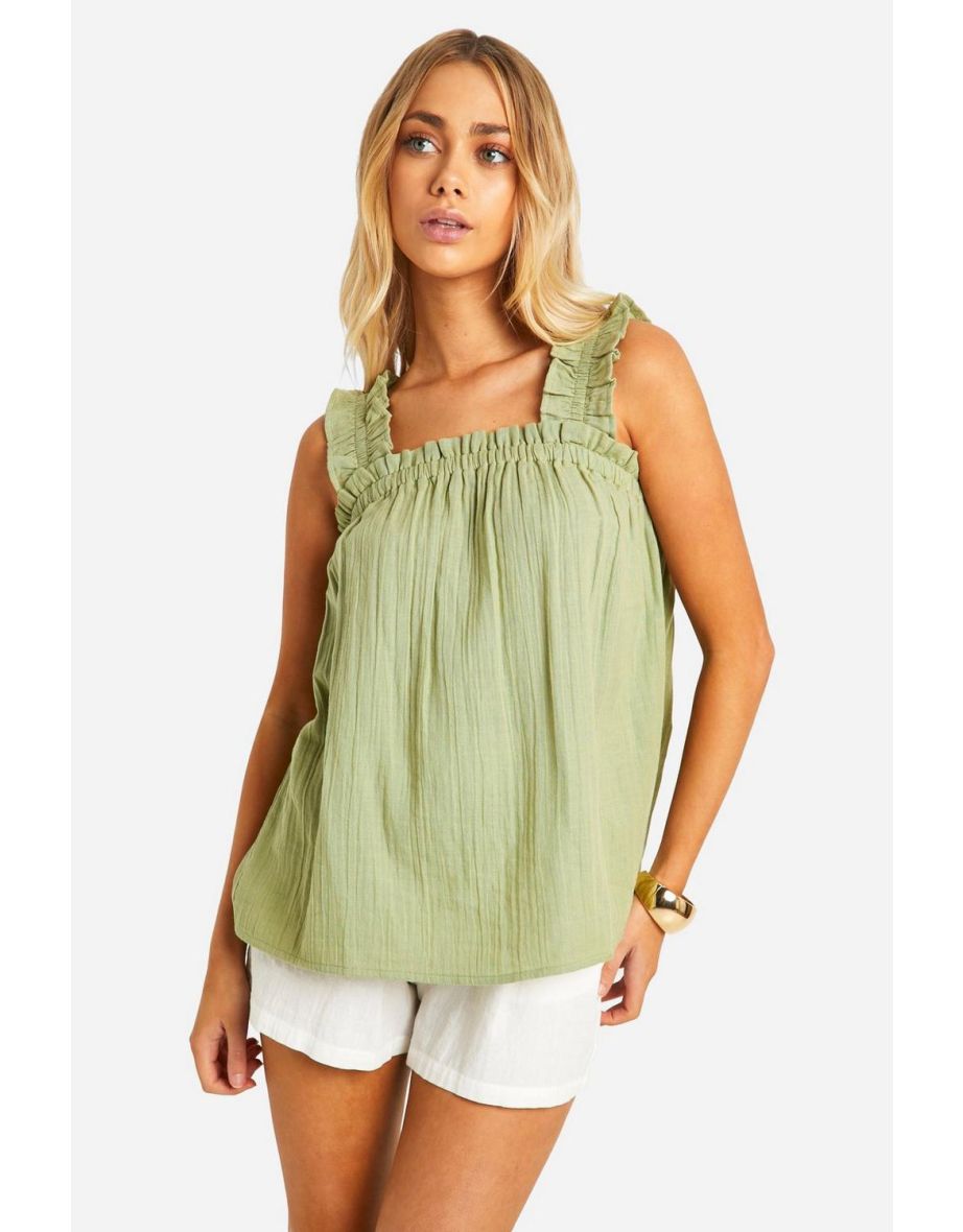 Shop Textured Ruffle Strap Cami Top Online in Qatar VogaCloset