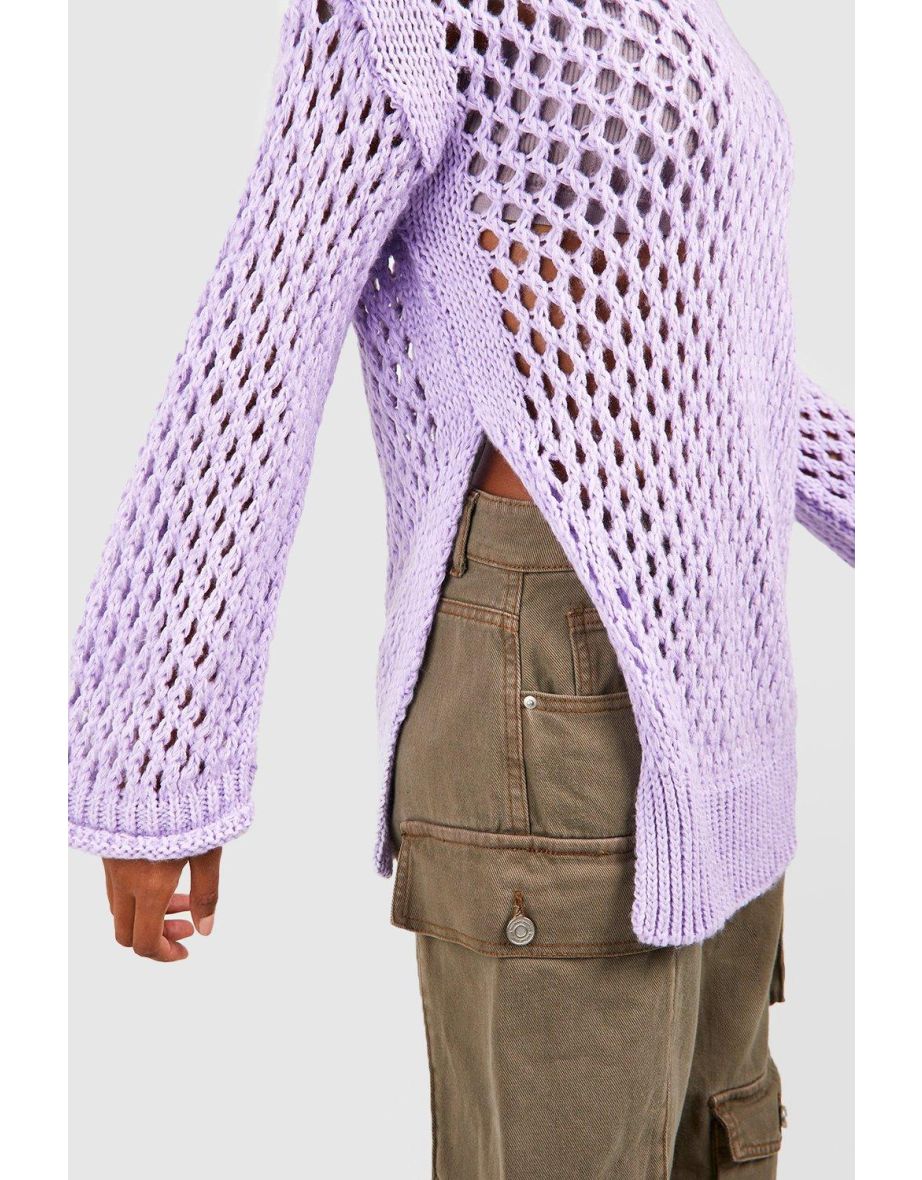 Oversized Crochet Jumper - lilac - 3