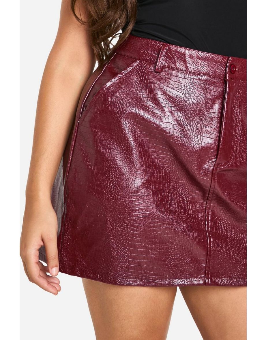 Plus Croc Pu Micro Mini Skirt - 3