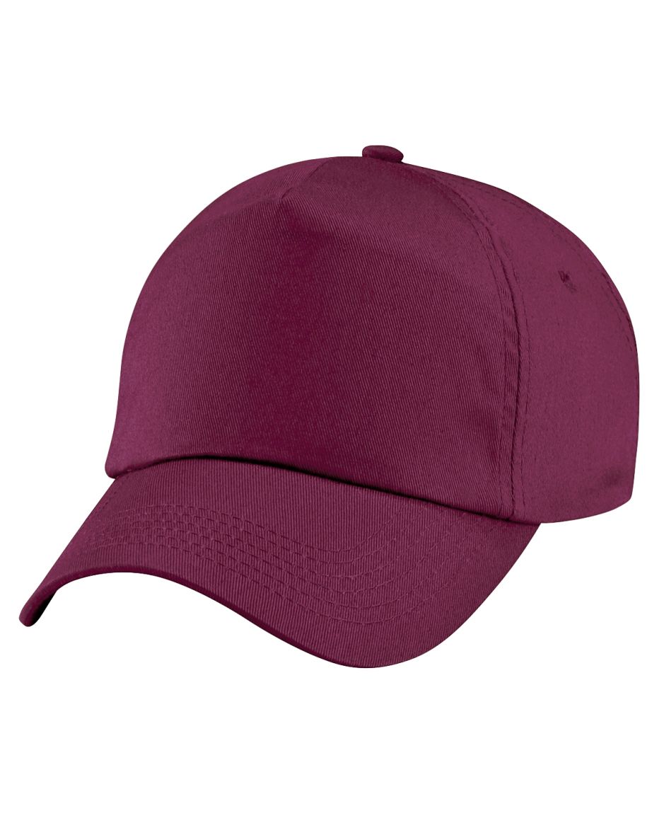 Beechfield Plain Unisex Junior Original 5 Panel Baseball Cap - Burgundy