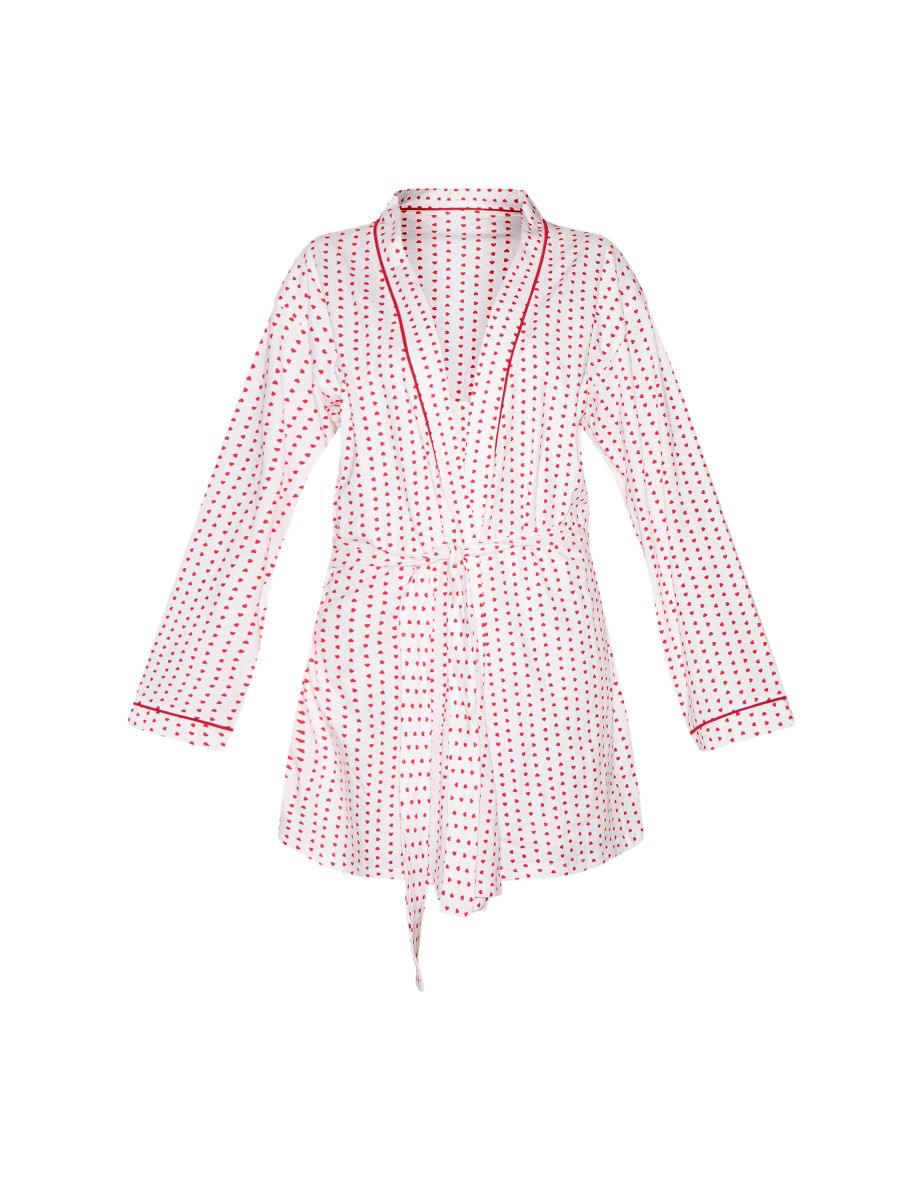 White Heart Print Jersey Robe - 4