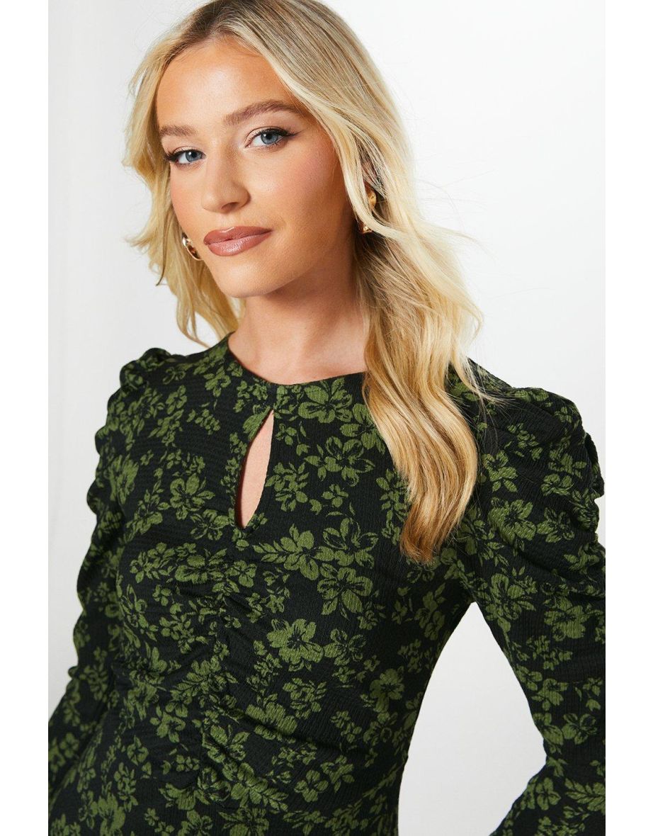 Khaki Floral Keyhole Midi Dress - 3