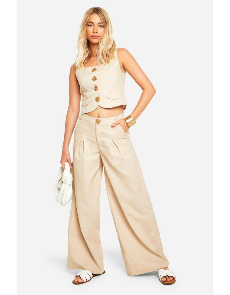 Linen Look Pleated Trouser