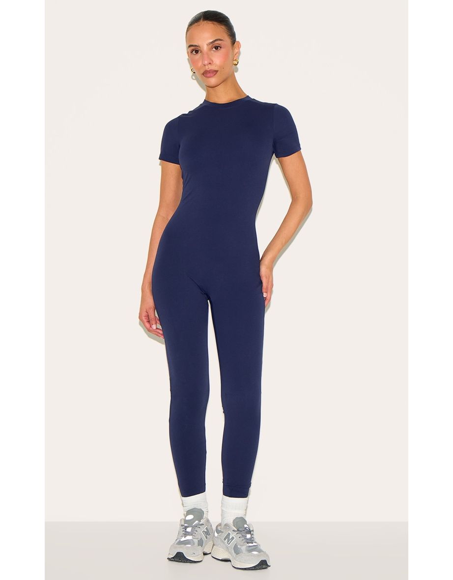 Petite Navy Short Sleeve Sculp Unitard