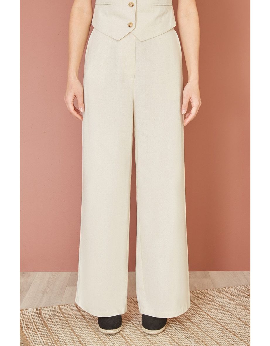 Yumi Beige Sustainable Cotton And Ramie Wide Leg Trousers - 2