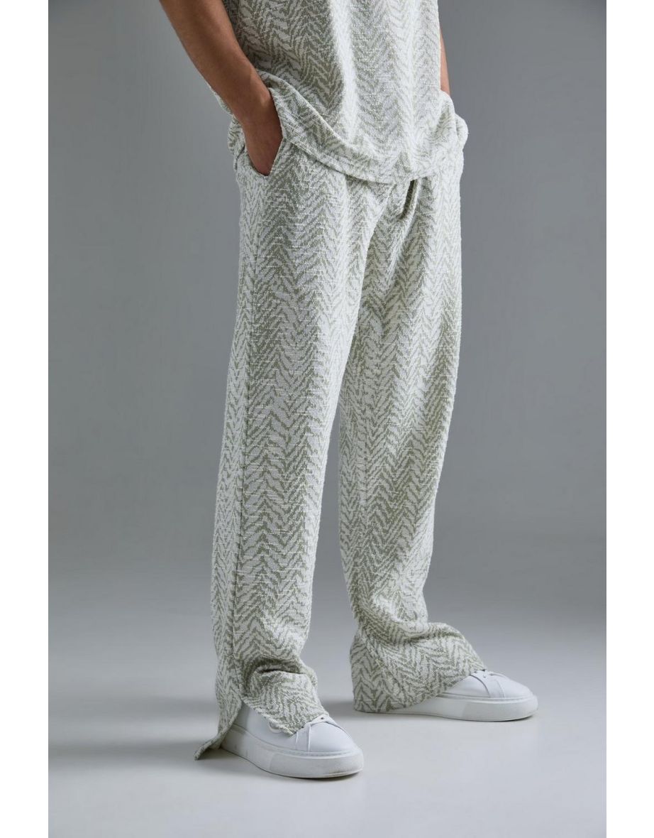 Regular Fit Split Hem Jacquard Trousers - light khaki