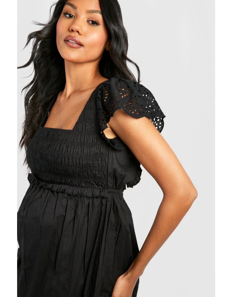 Maternity Broderie Sleeve Midi Dress - black - 3