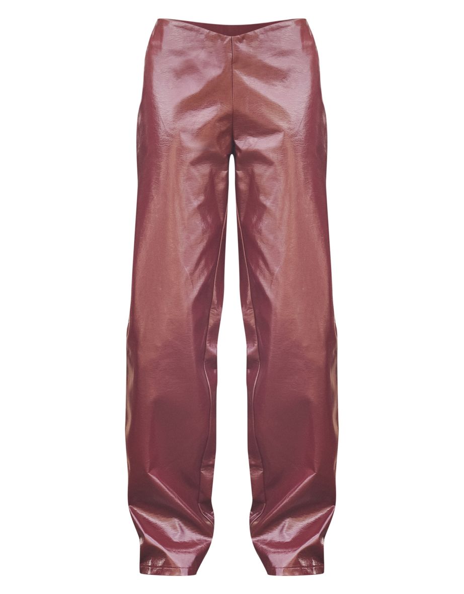 Dark Red Faux Leather Trousers - 4