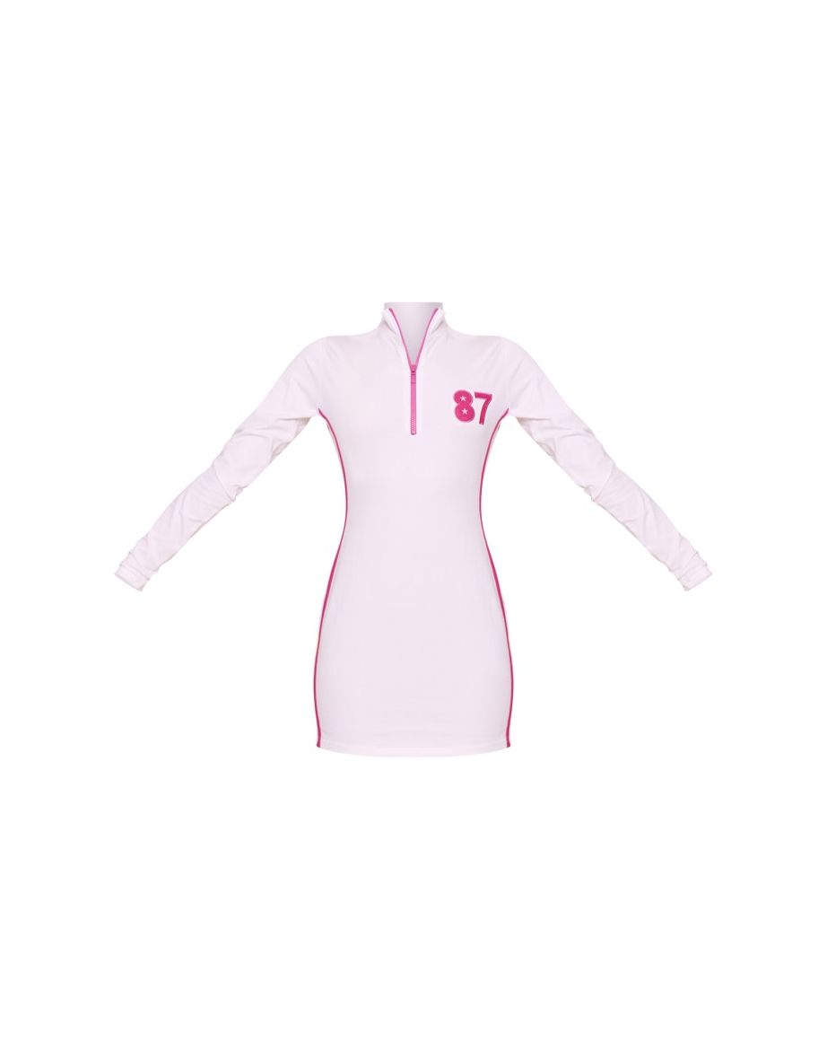 White Varsity Contrast Half Zip Bodycon Dress - 4