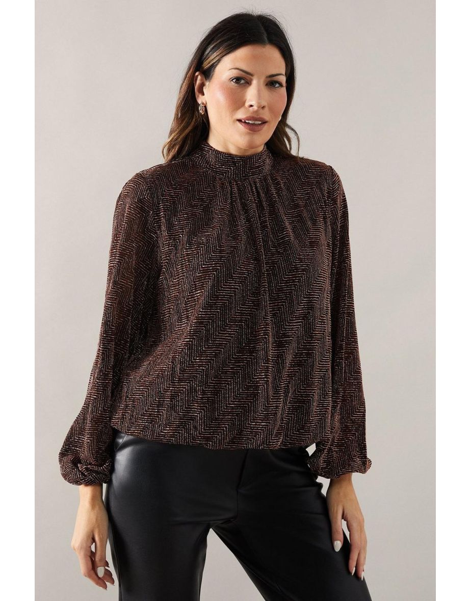 Metallic Geometric High Neck Blouse