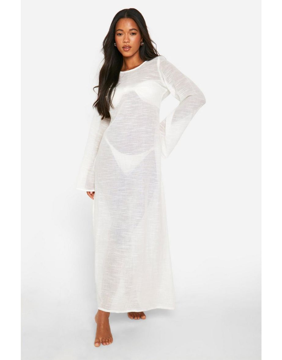 Long Sleeve Thigh Split Maxi Beach Dress