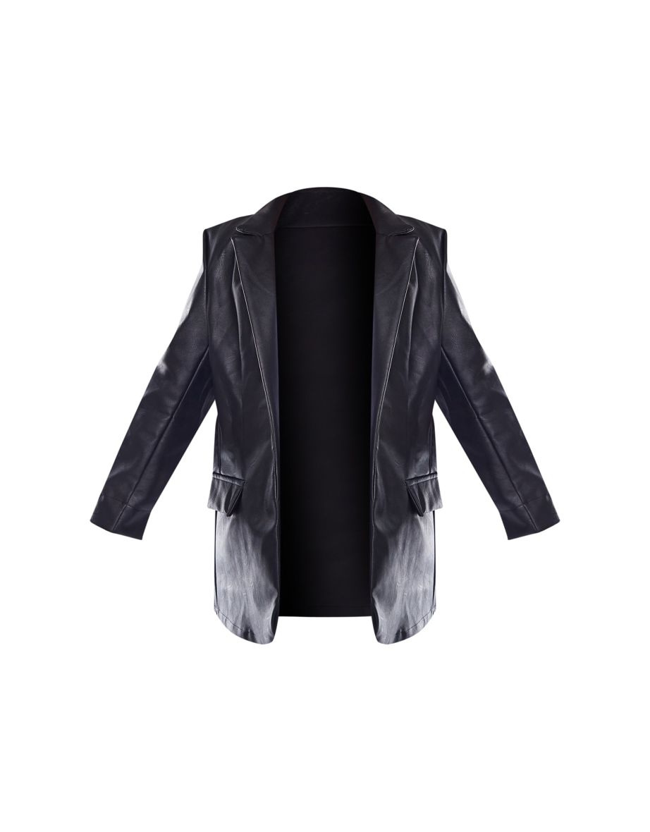 Petite Black Faux Leather Oversized Blazer - 4