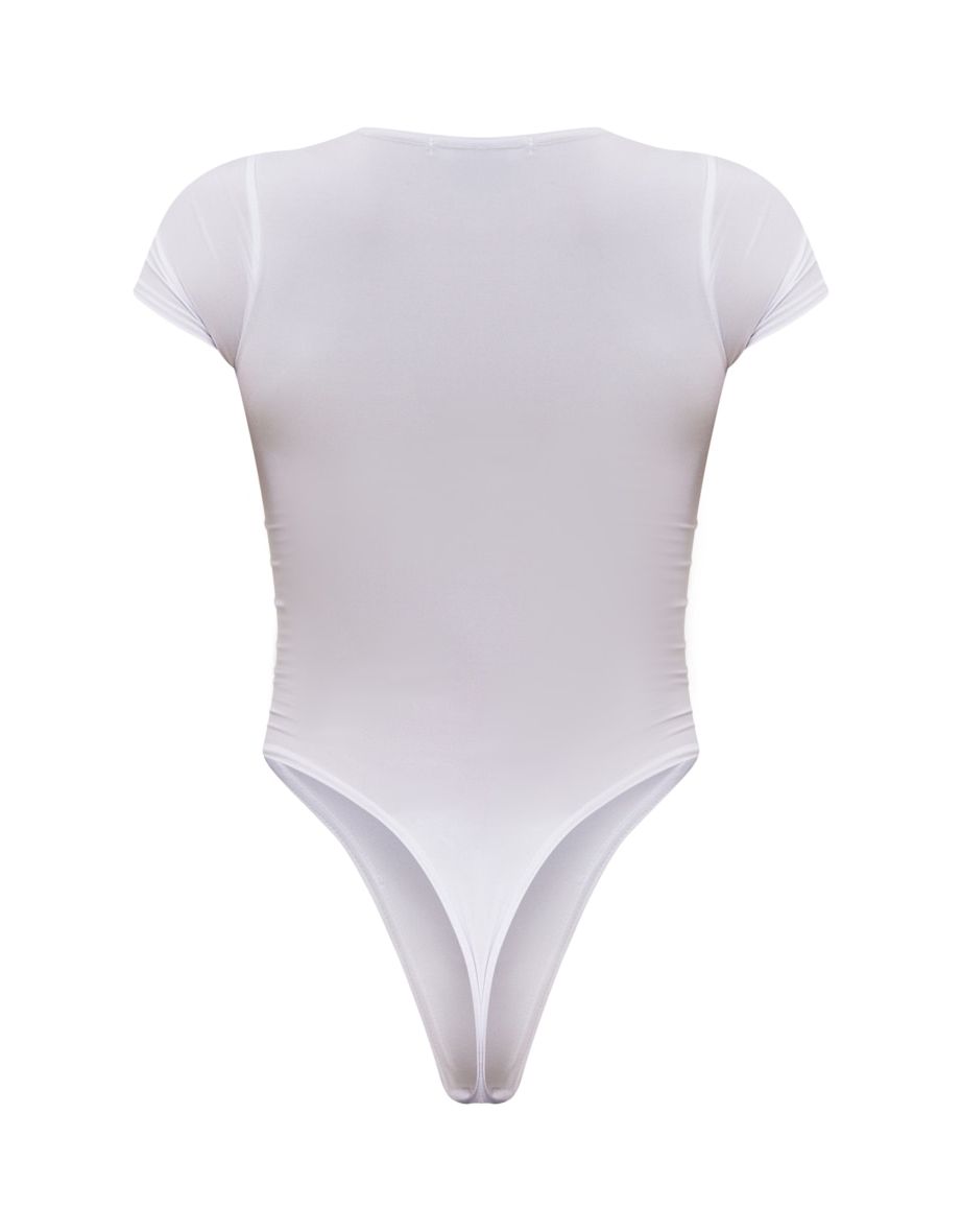 White Basic Slinky Short Sleeve Bodysuit - 5
