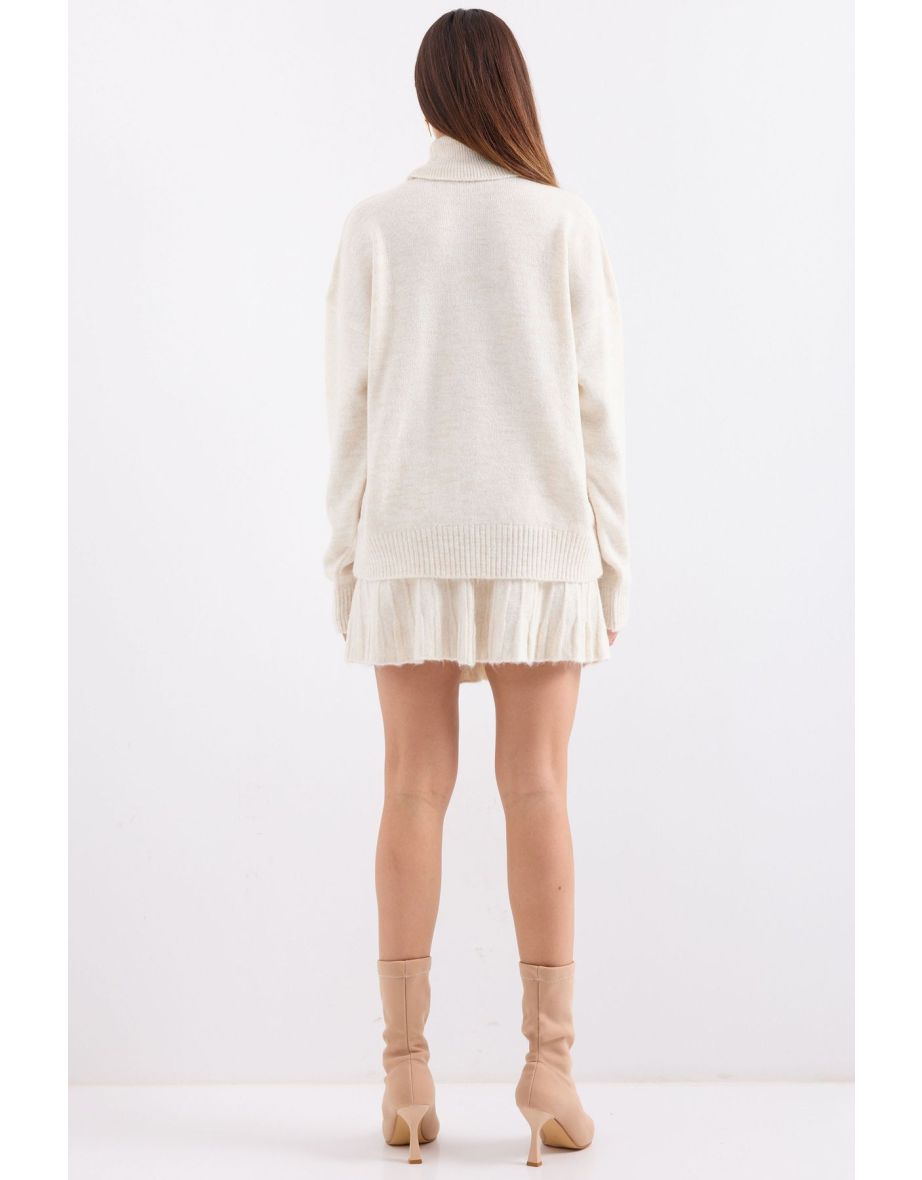 Sweater Skirt Knitwear Two Piece Set - Ecru - 5