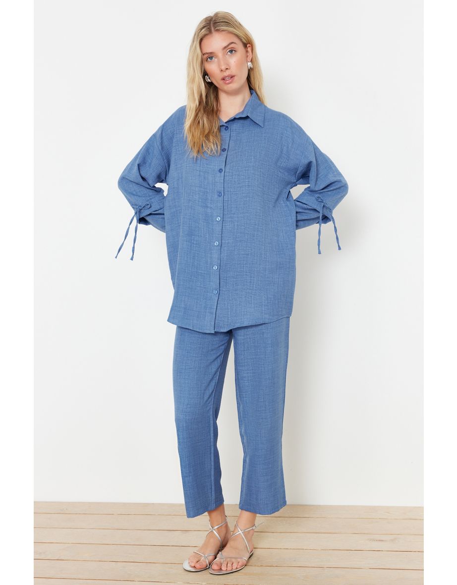 Indigo Linen Look Woven Two Piece Set