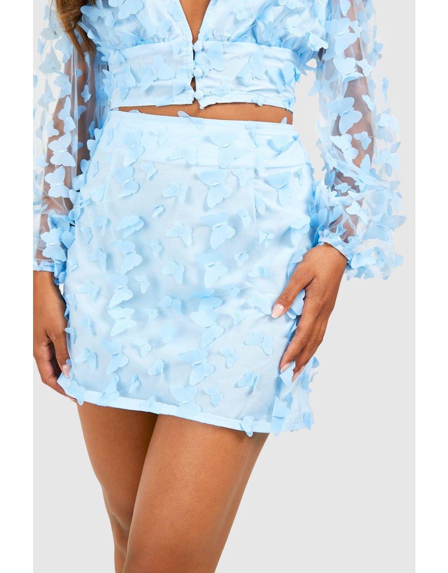 Butterfly Detail Mini Skirt - powder blue - 3