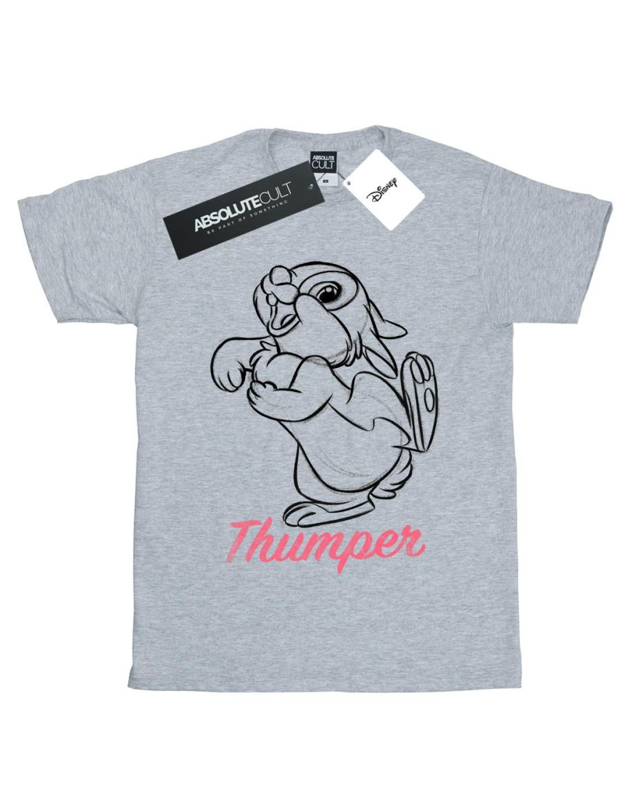 Disney Girls Bambi Thumper Line Drawing Cotton T-Shirt - Sports Grey - 1