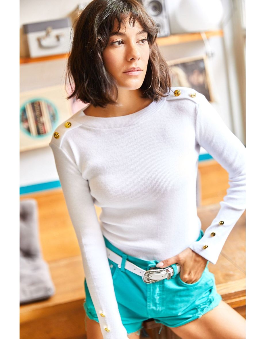 Women's White Lycra Camisole Blouse with Shoulders and Cufflinks