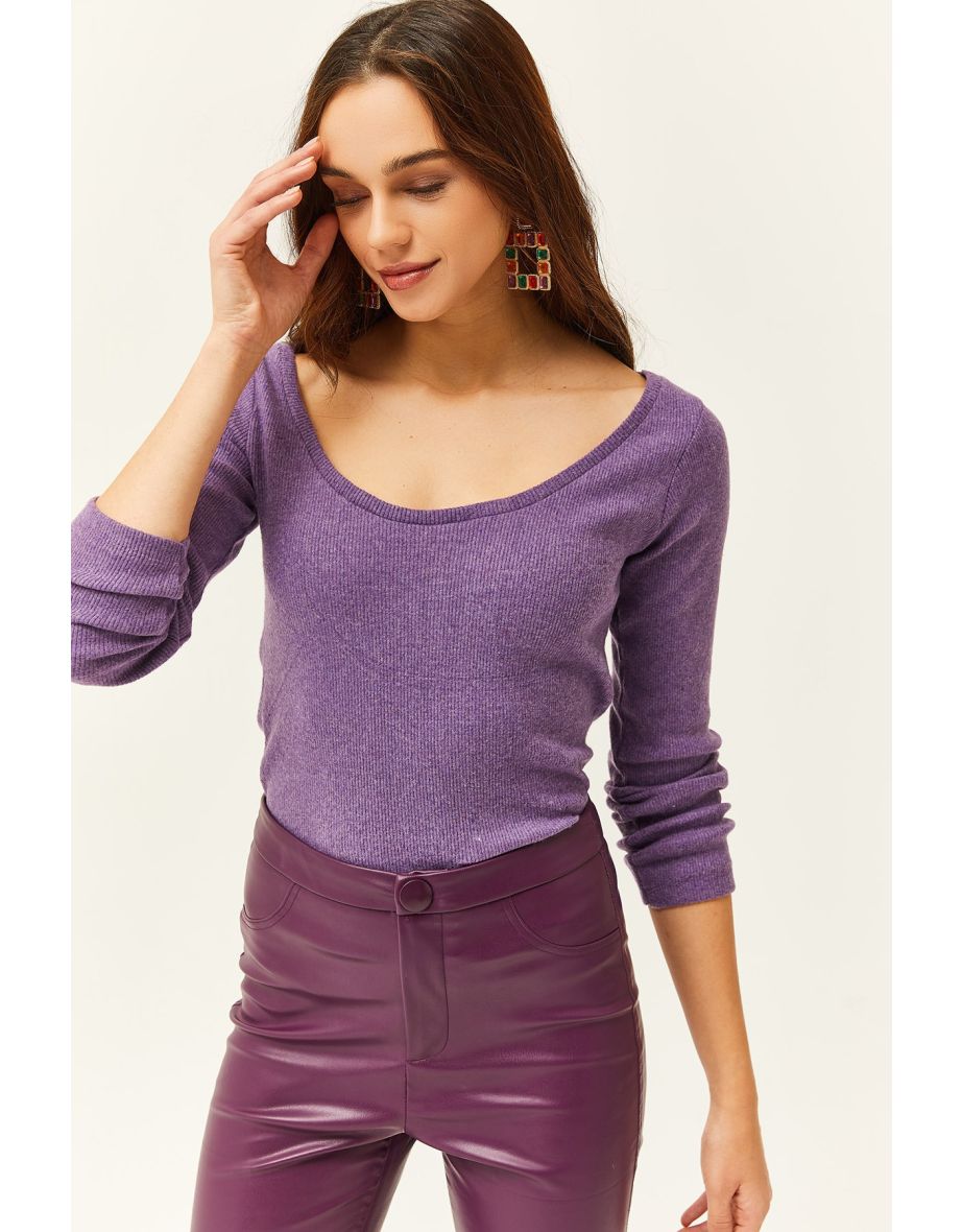 Women's Purple Pool Neck Raised Lycra Blouse - 4