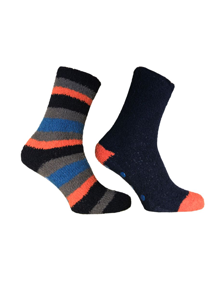 Pierre Roche Mens Premium Quality Lounge Socks (Pack Of 2) - Navy/Orange