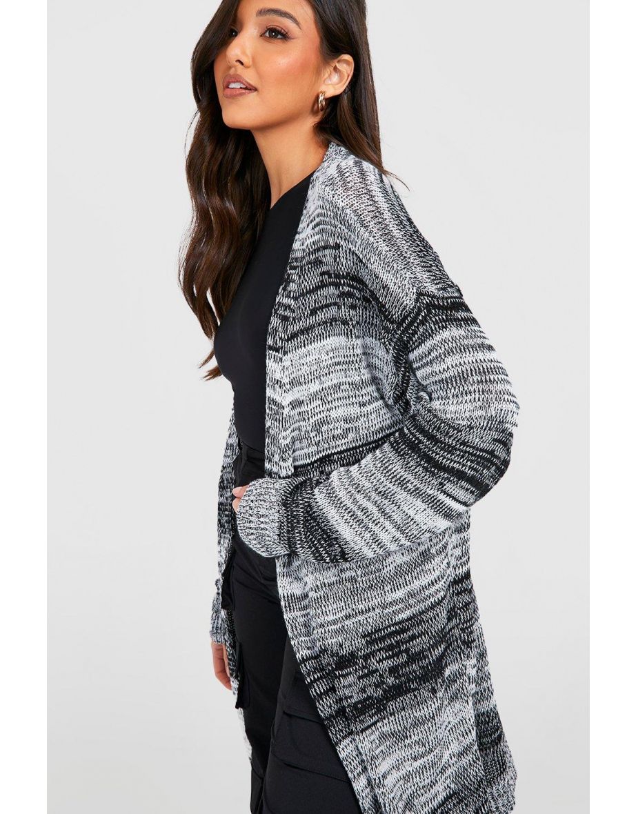 Oversized Marl Stripe Cardigan - black - 3