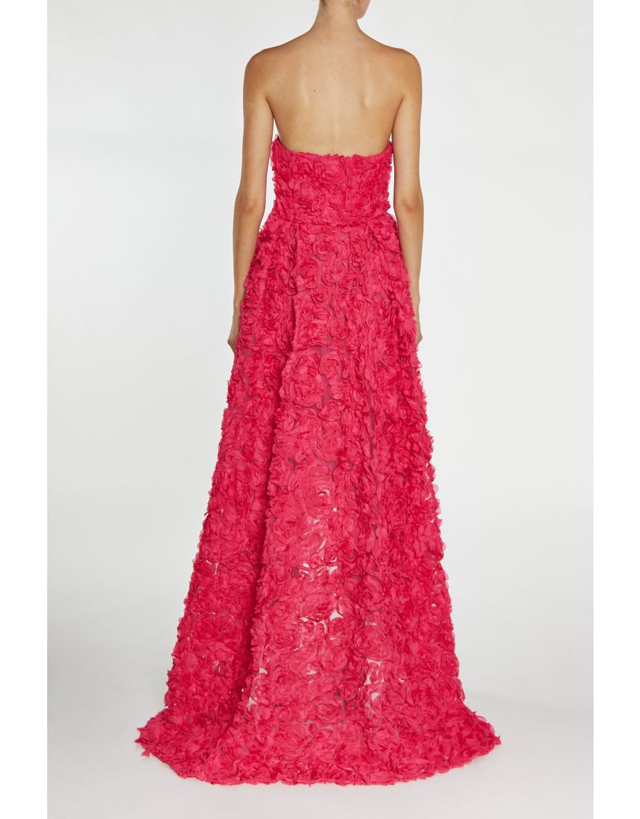 Eden Bright-Pink 3D Applique Strapless Hi-Low Dress - 1