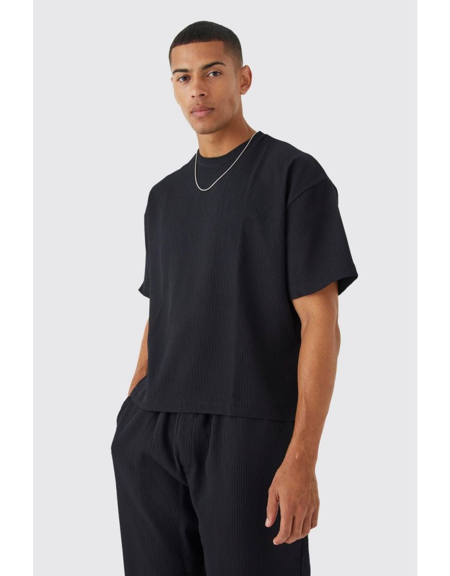 Pleated Oversized Boxy T-shirt & Elasticated Relaxed Trouser - black - 2