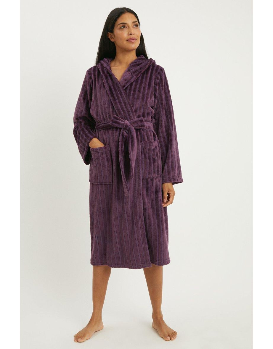 Texture Stripe Fleece Robe - midnight purple