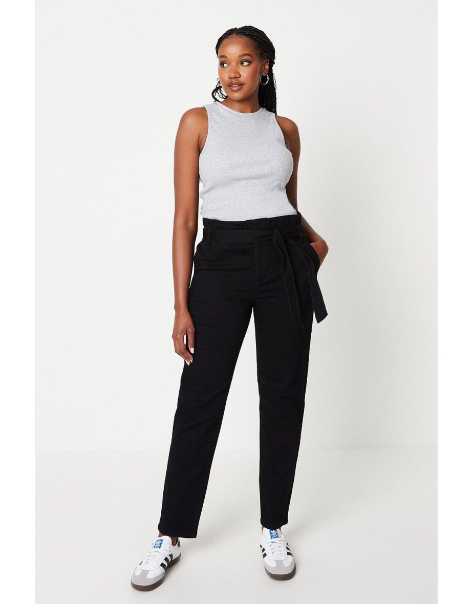 Paperbag High Rise Button Detail Jeans