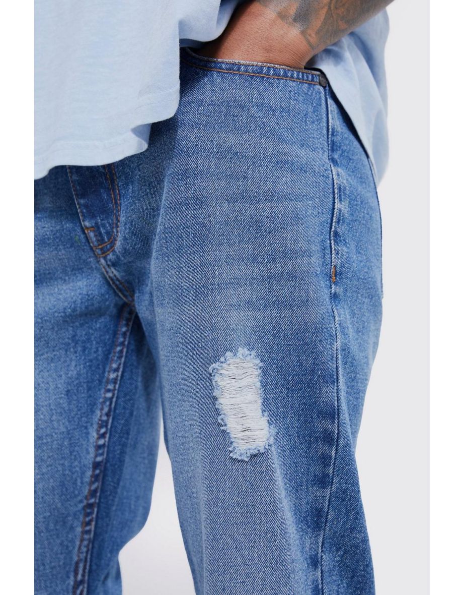 Slim Flare Jeans With Knee Rips - antique blue - 2