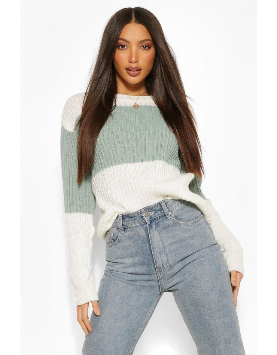 Tall Colour Block Knitted Sweater - green