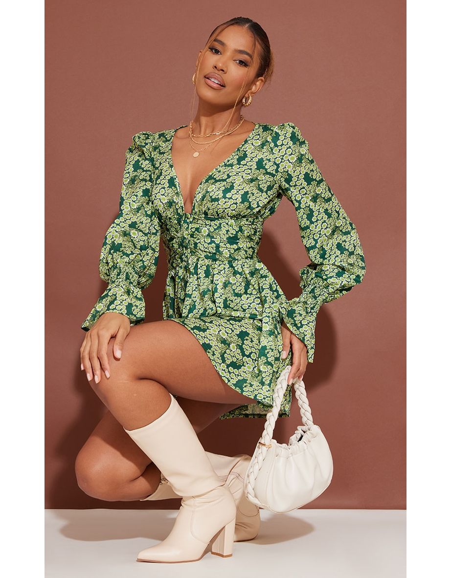 Floral long sleeve shift dress sales