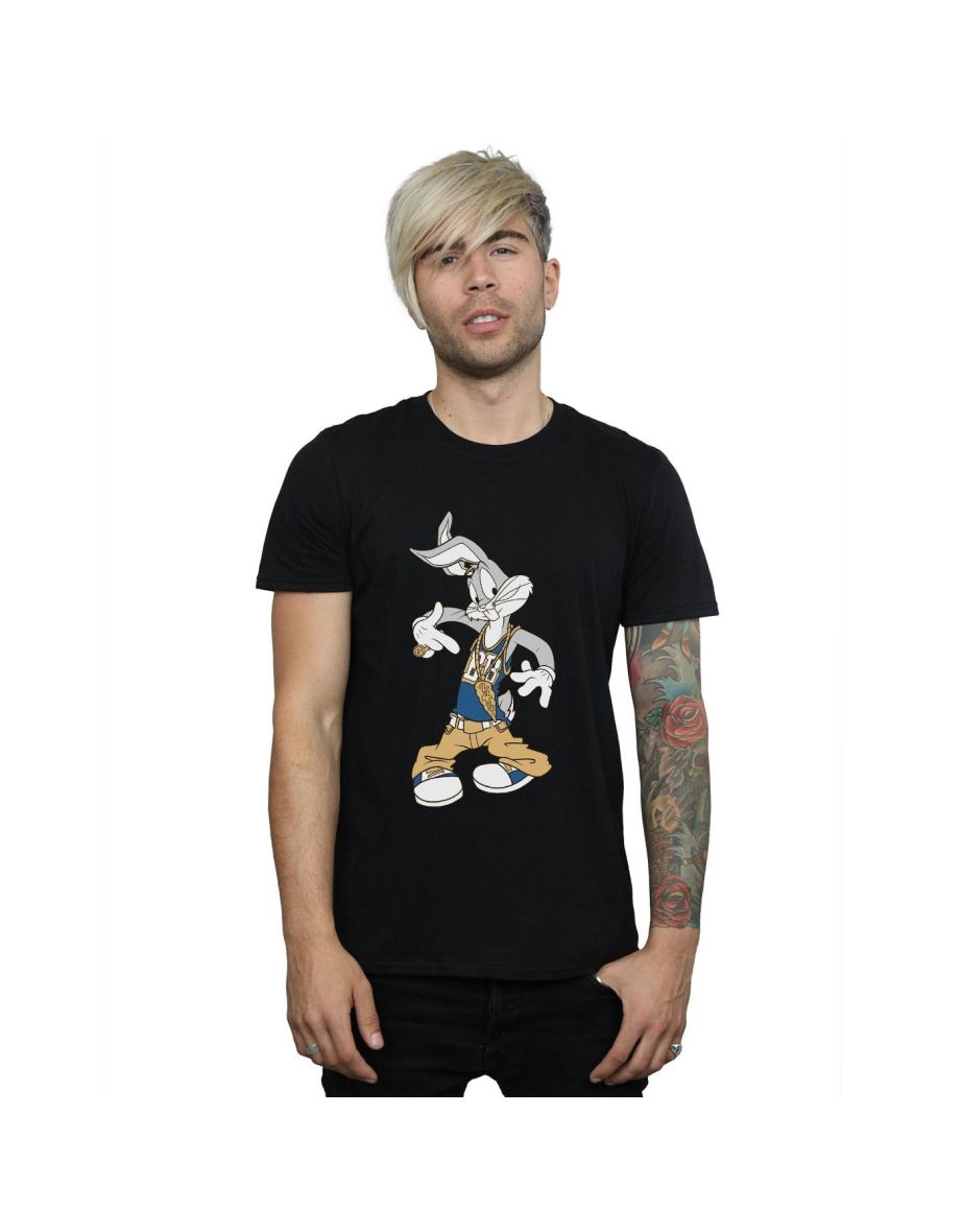 Looney Tunes Mens Rapper Bugs Bunny Cotton T-Shirt - Black - 3