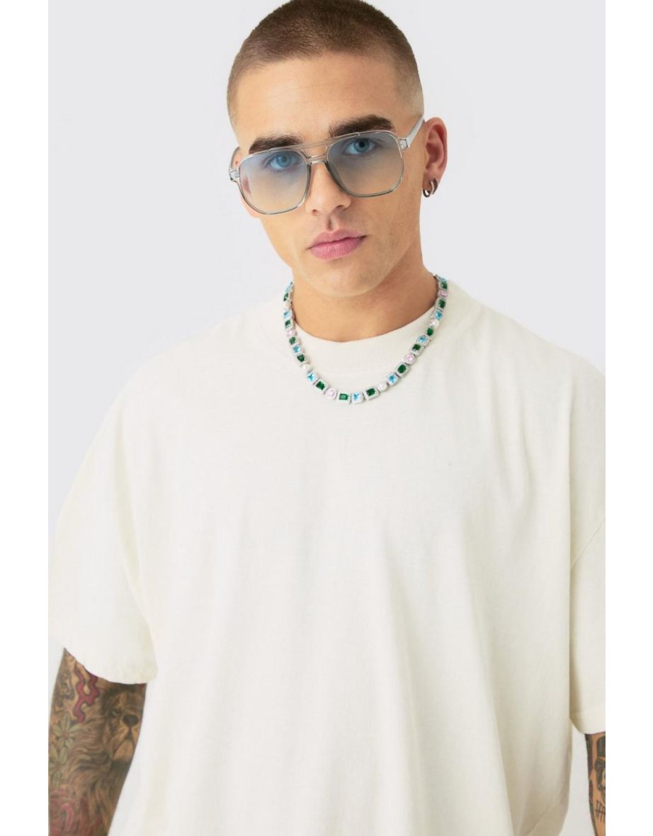 Oversized Extended Neck East Coast Car T-shirt - ecru