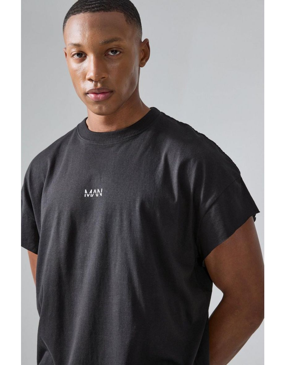 Man Active Oversized Cut Off T-shirt - black - 2
