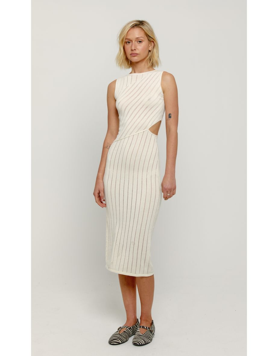 Cream Pointelle Exposed Seam Dress