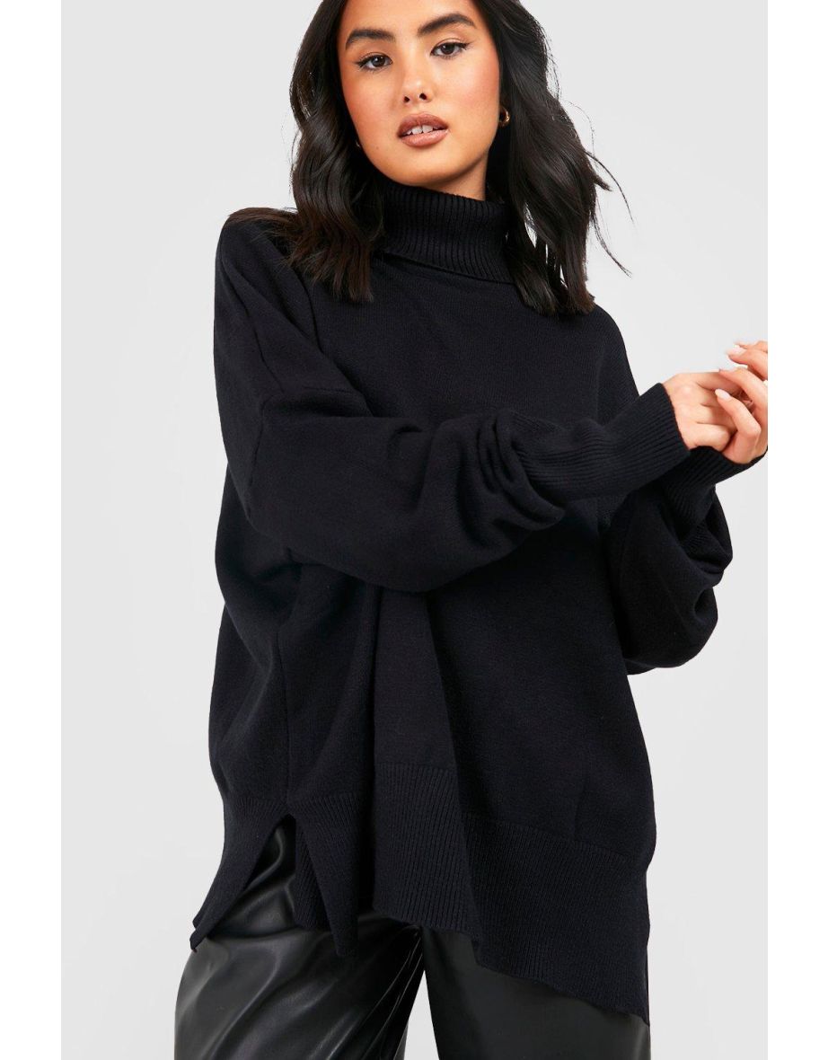 Oversized Turtle Neck Knitted Jumper - black - 3