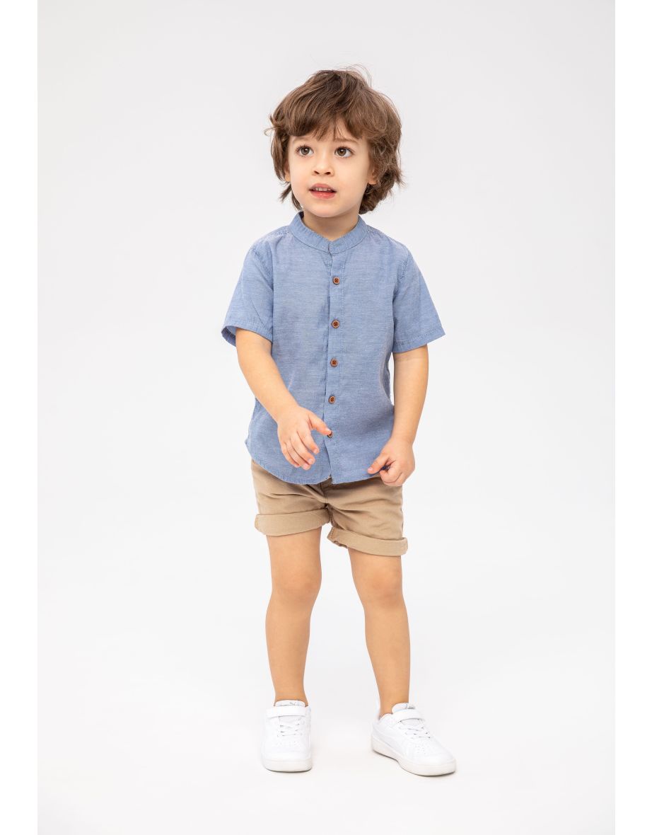 Boys Grandad Denim Shirt & Linen Short Set