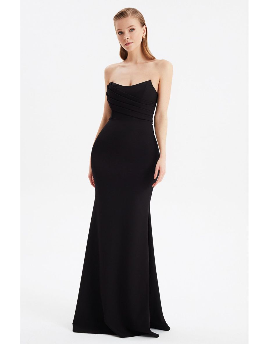 Black Strapless Mermaid Floor-Length Evening Dress - 5