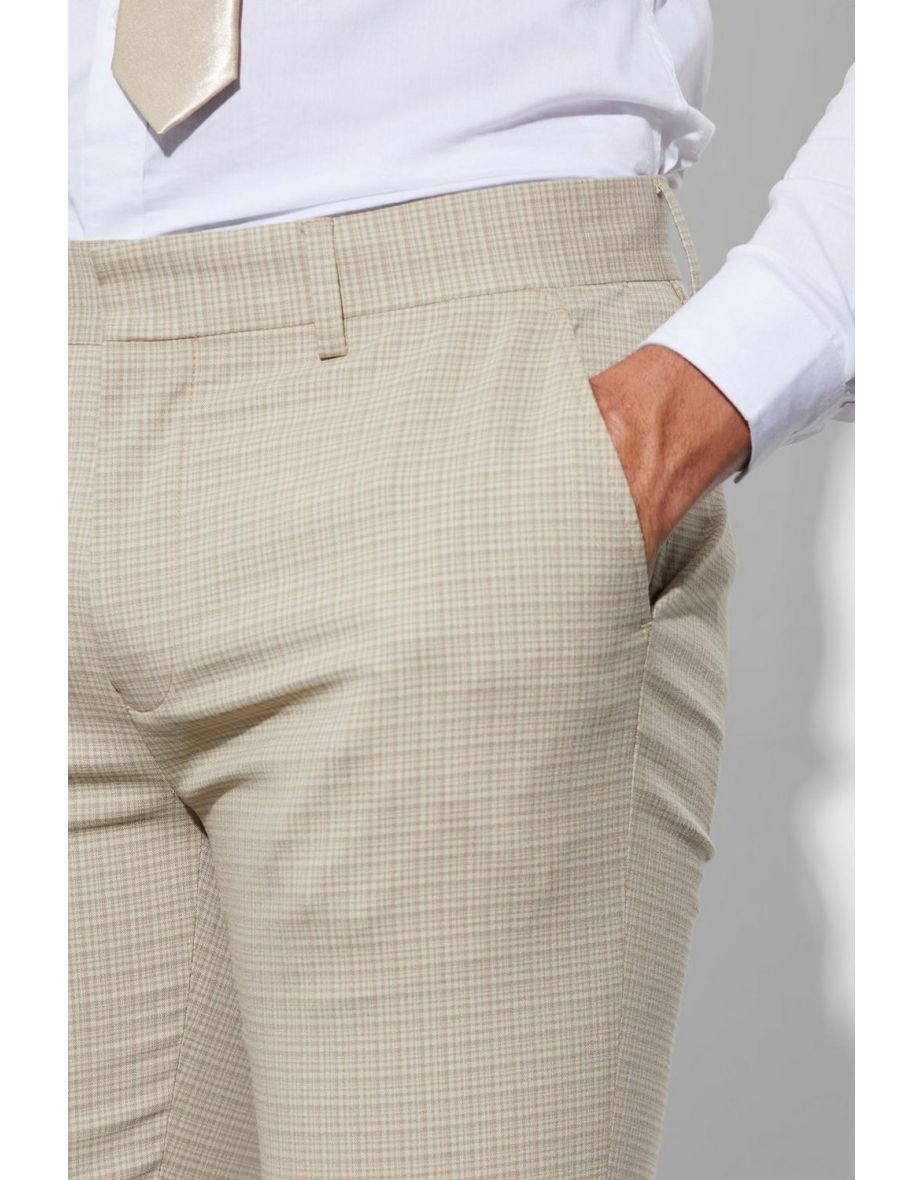 Skinny Crop Micro Check Suit Trousers - beige - 2
