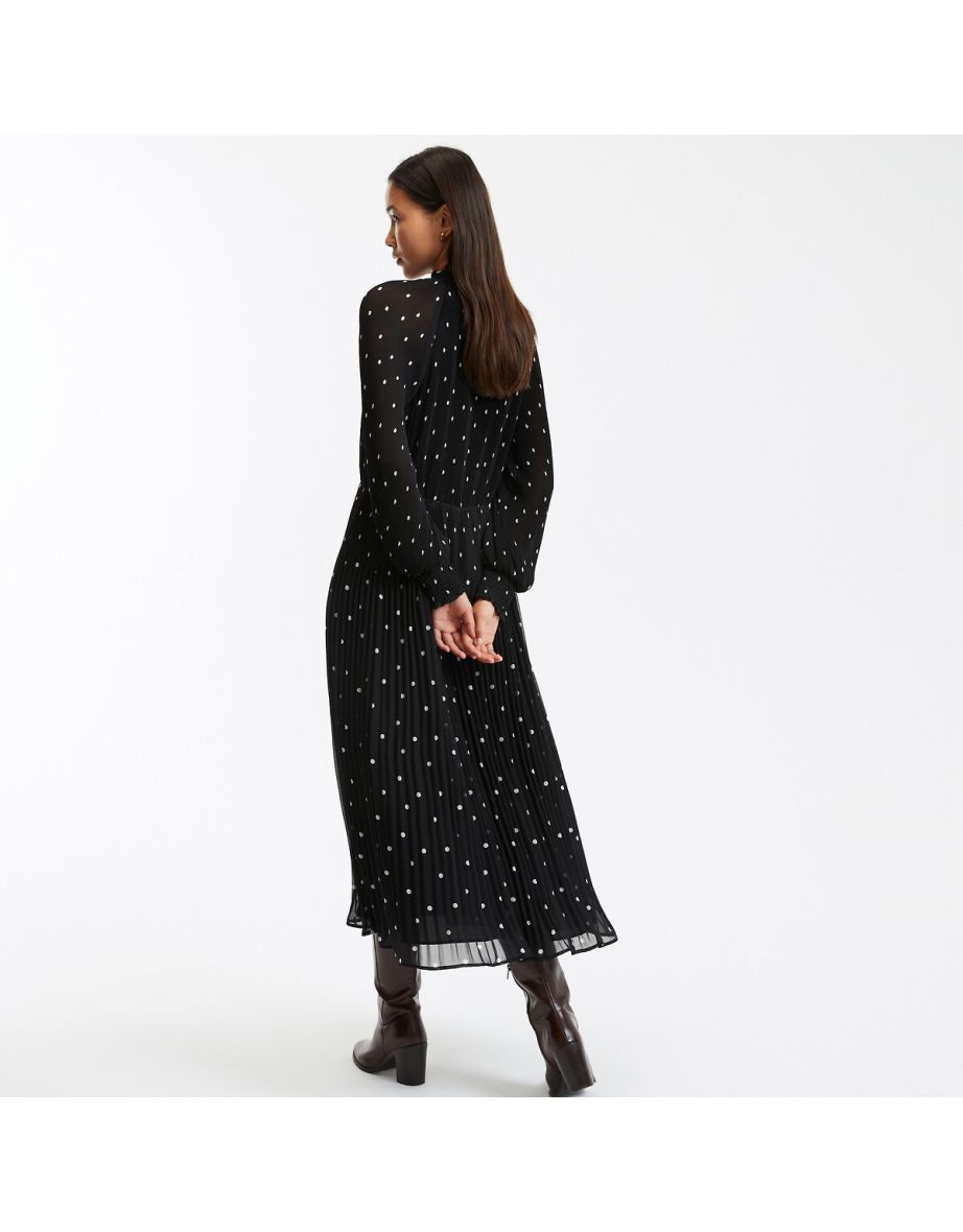 Polka Dot Midaxi Dress with Ruffled Neck - 4