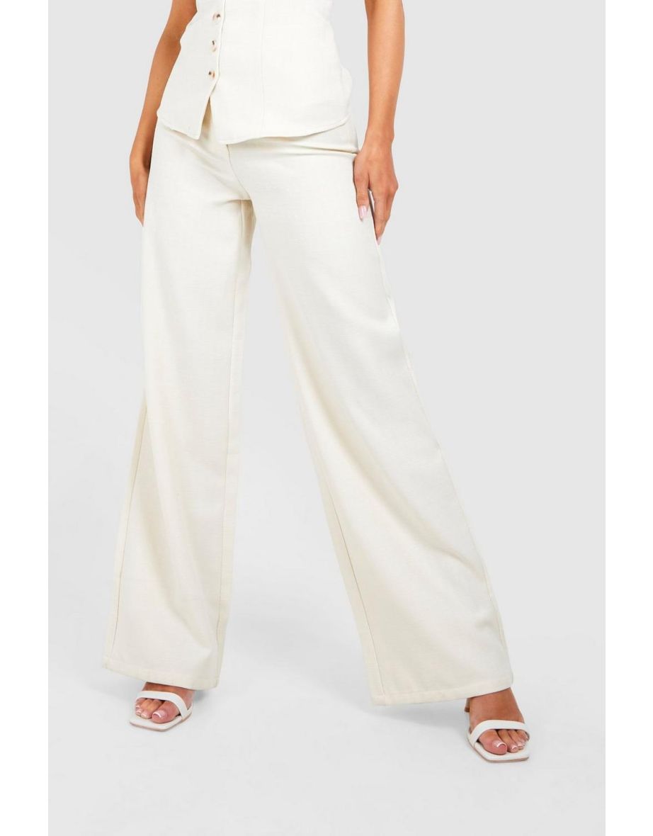 Linen Look Wide Leg Trousers - cream - 3