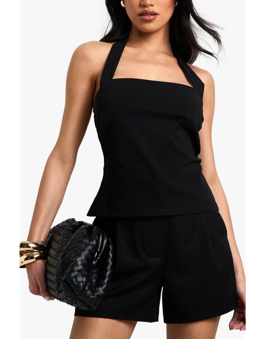 Bengaline Halter Square neck top - black - 3