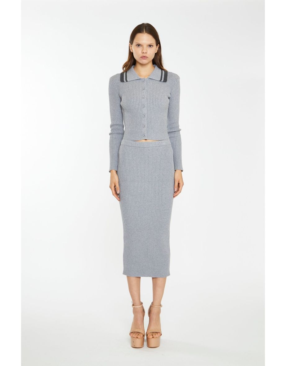 LONG RIBBED SKIRT - Gray marl