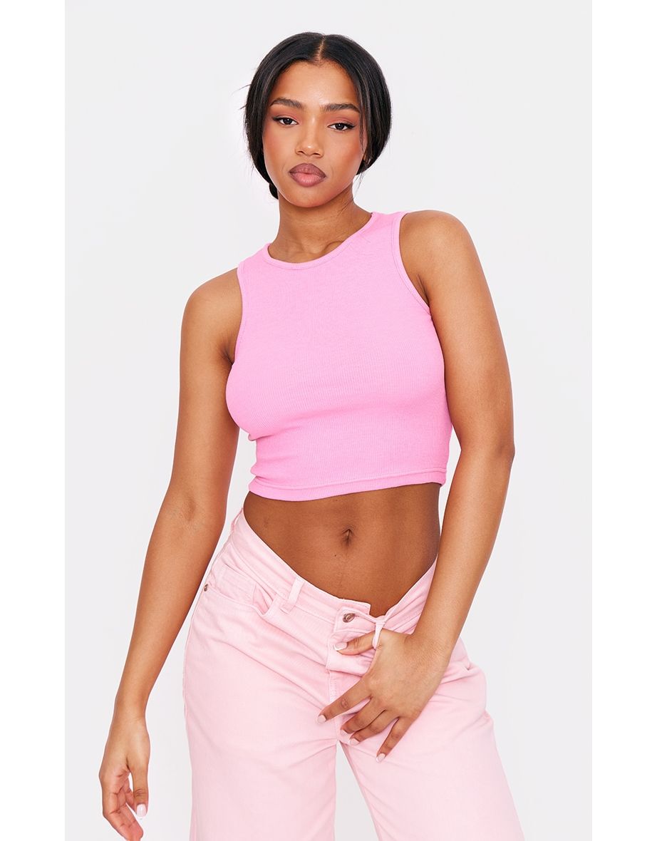 Pink Basic Rib Racer Crop Top